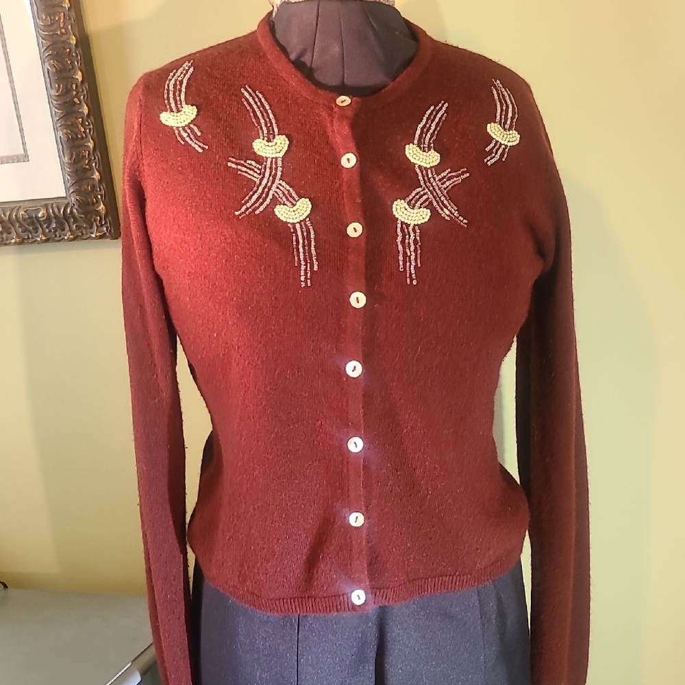 Embroidered Burgundy Women's Sweater